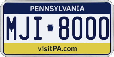 PA license plate MJI8000