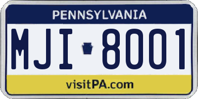 PA license plate MJI8001