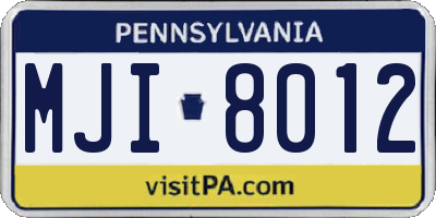 PA license plate MJI8012