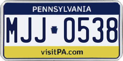 PA license plate MJJ0538