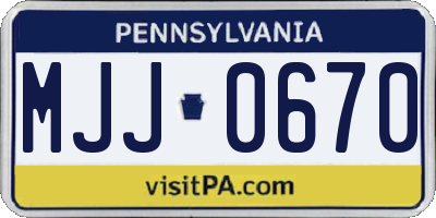 PA license plate MJJ0670