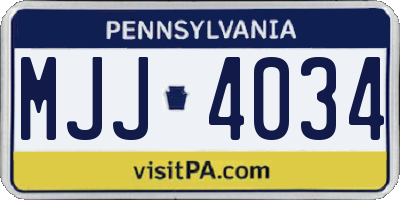 PA license plate MJJ4034