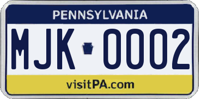 PA license plate MJK0002