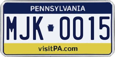 PA license plate MJK0015