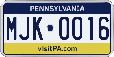 PA license plate MJK0016