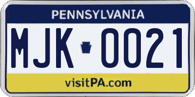 PA license plate MJK0021