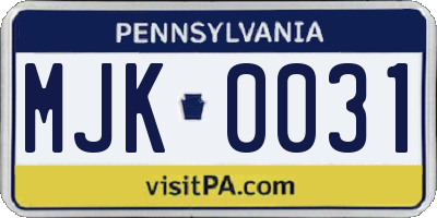 PA license plate MJK0031