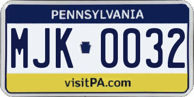 PA license plate MJK0032