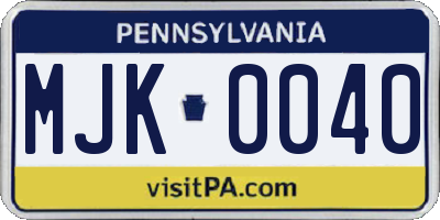 PA license plate MJK0040