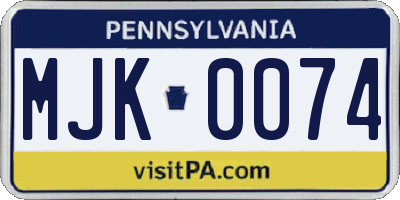 PA license plate MJK0074