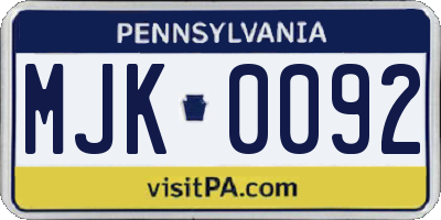 PA license plate MJK0092