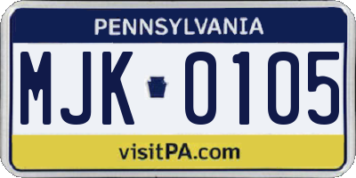 PA license plate MJK0105