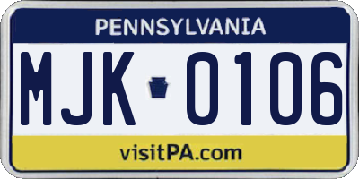PA license plate MJK0106