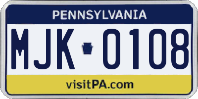 PA license plate MJK0108