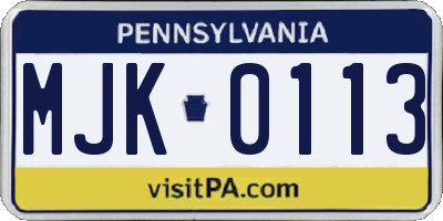 PA license plate MJK0113