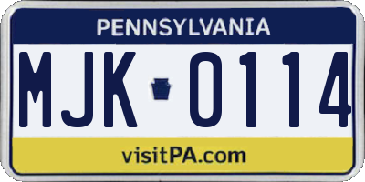 PA license plate MJK0114