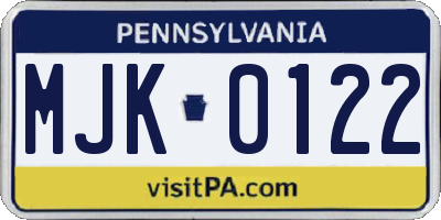 PA license plate MJK0122