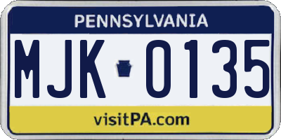 PA license plate MJK0135