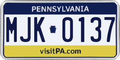 PA license plate MJK0137