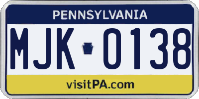 PA license plate MJK0138