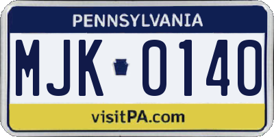 PA license plate MJK0140