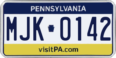 PA license plate MJK0142