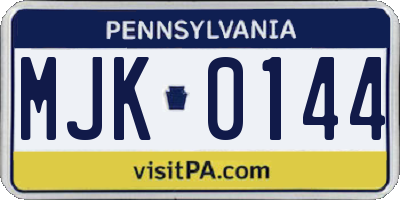 PA license plate MJK0144