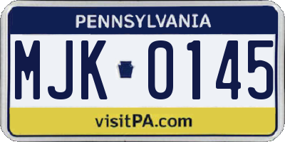 PA license plate MJK0145