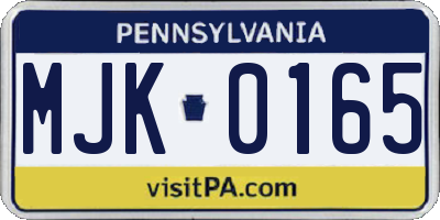 PA license plate MJK0165