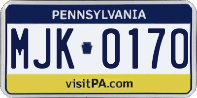 PA license plate MJK0170