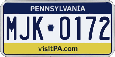 PA license plate MJK0172