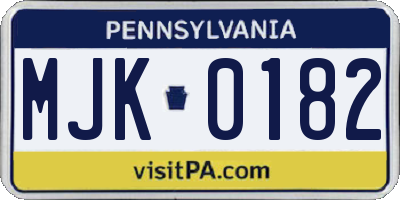 PA license plate MJK0182