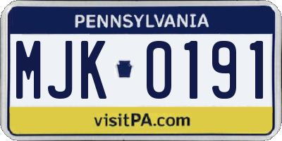 PA license plate MJK0191