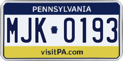 PA license plate MJK0193
