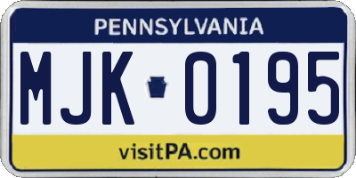 PA license plate MJK0195