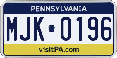 PA license plate MJK0196