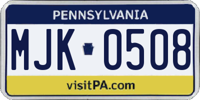 PA license plate MJK0508