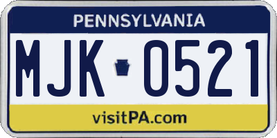 PA license plate MJK0521