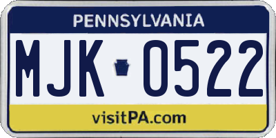 PA license plate MJK0522
