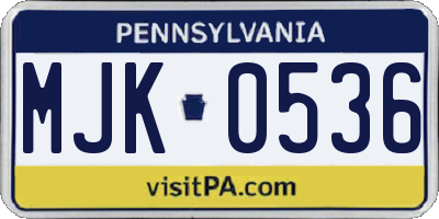 PA license plate MJK0536
