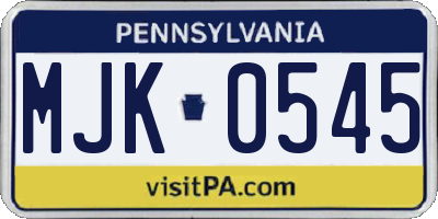PA license plate MJK0545