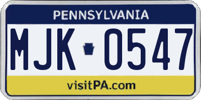 PA license plate MJK0547