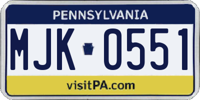 PA license plate MJK0551