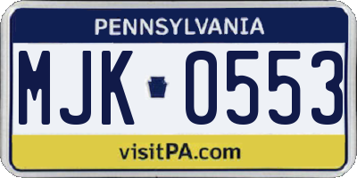 PA license plate MJK0553