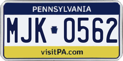 PA license plate MJK0562