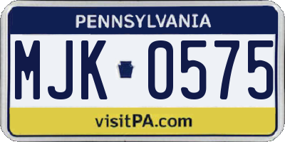 PA license plate MJK0575