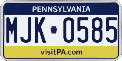 PA license plate MJK0585