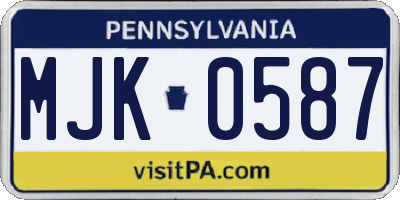 PA license plate MJK0587