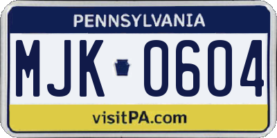 PA license plate MJK0604