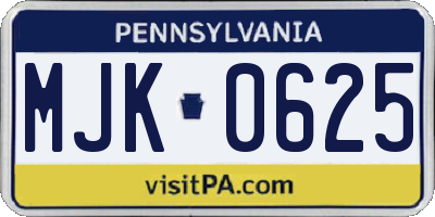 PA license plate MJK0625